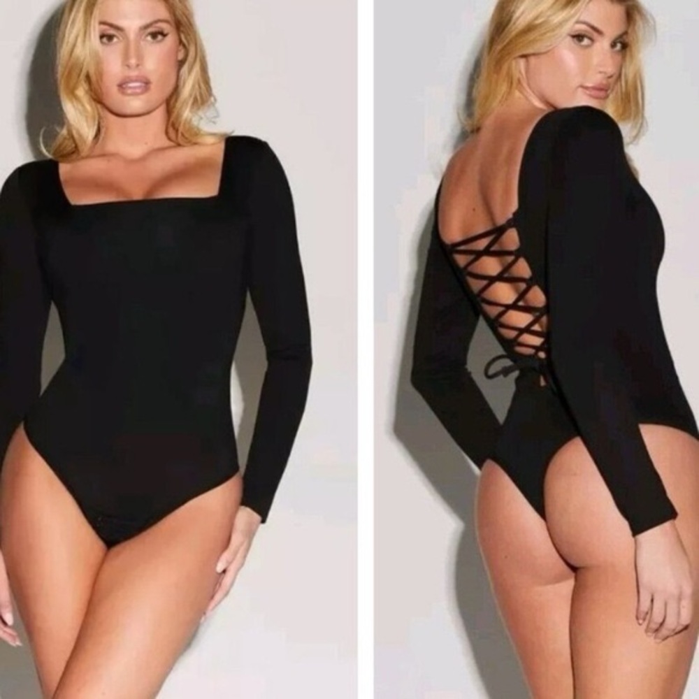 Ta3 Swim Black Lace-Up Back Bodysuit
